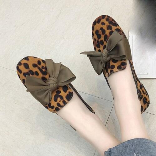 2020 new Leopard Loafers Womens Bowknot Decorated Flat Shoes Female Elegent Slip-On Spring Autumn Casual Shoes hot sell shoes