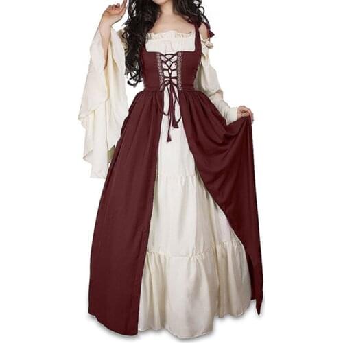 New Medieval Dress Halloween Costumes For Women Cosplay Palace Noble Robes Ancient Bundle Waist Princess Costume Dress SL1816
