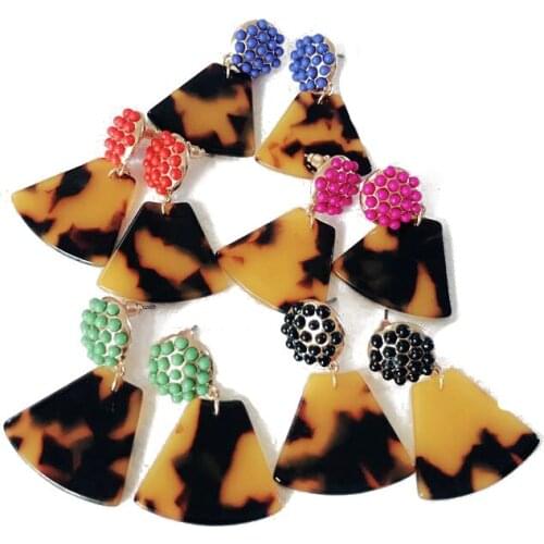 New Sweet Fan Shaped Tortoise Resin Leopard Candy Color Stud Earring
