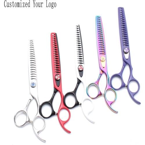 7.0" Customized Brand Professional Dog Scissors Pet Scissors Grooming Scissors 18 Teeth Fishbone Teeth Thinning Shears DIY C4004