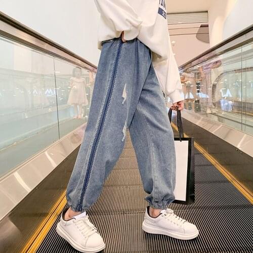 Girls Casual Jeans Spring Autumn Pants 2021 New Big Kids Korean Loose Jeans Children Feet Trousers Big Girls Jeans Size 10/12