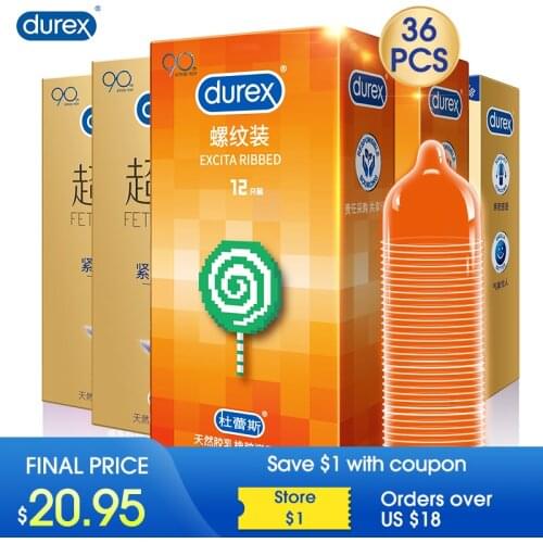 Durex Condoms Extica Ribbed XL Size 53mm Natural Latex Condoms Lubricated Penis Sleeves Intimate Products Adult Sex Toys For Men