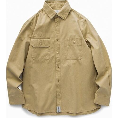 Spring New Shirt Tops Casual Loose Solid Color Tooling Outdoor Camping Trekking Climbing Labor Neutral Long Sleeve Coat Clothes