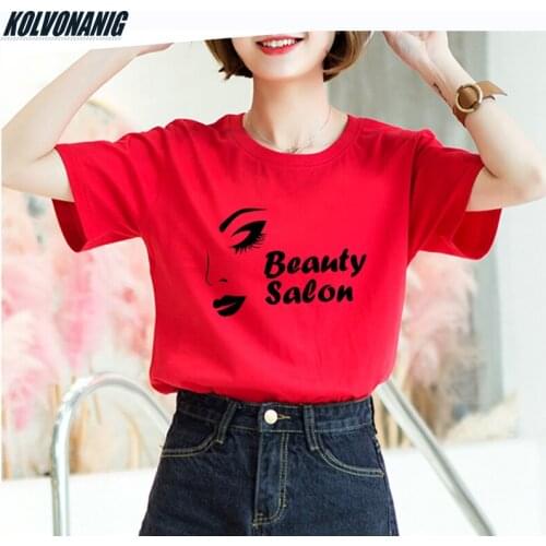 Sexy Girl Face Beauty Salon Logo For Hairdressers Funny Printed T Shirt Women Fashion Love Girl Loose Cotton O-Neck T-Shirt Top