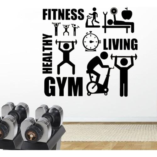 Gym Wall Sticker Barbell Fitness Decal Body building Vinyl Posters Gym Workout Art Wall Sticker Vinyl Removable DK-246