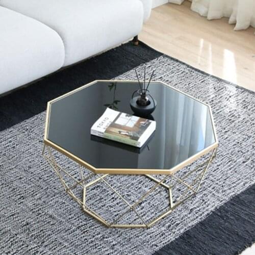 Modern simple metal frame tempered glass living room coffee table designer style coffee table