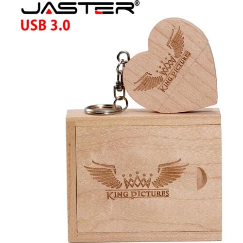 JASTER 2018 hot selling wooden Love heart shape USB+BOX USB 3.0 4GB 8GB 16GB 32GB 64GB USB flash drive (free custom logo)