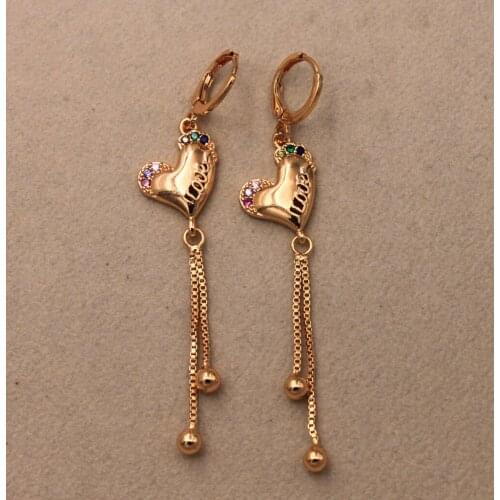 Dangle Drop Earrings Gold Plated Heart Copper Earring For Women Fashion Jewelry Accessories Wedding Party Anniversary Gift