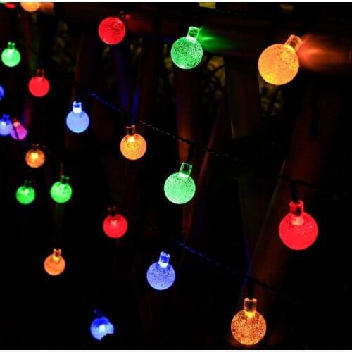 Solar Light String 20/30/100 Bulbs Waterproof LED Crystal Fairy Ball Light 8 Lighting Mode for Outdoor Home 5/6/12m Long TN88