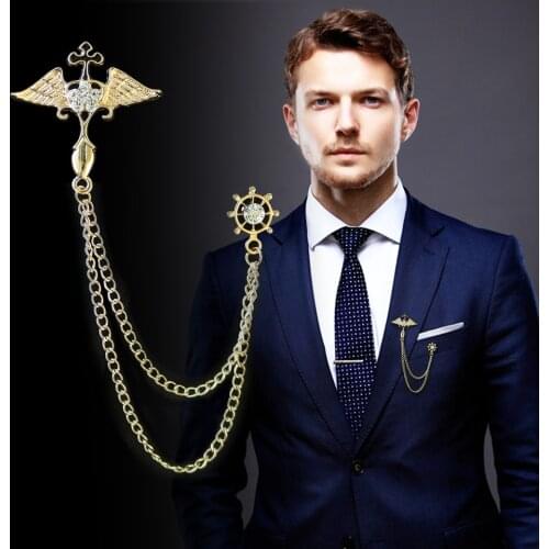 I-Remiel New Korean Angel Wing Brooch Tassel Chain Pin for Mens Cardigan Suit Shirt Collar Pins and Brooches Collar Accessories