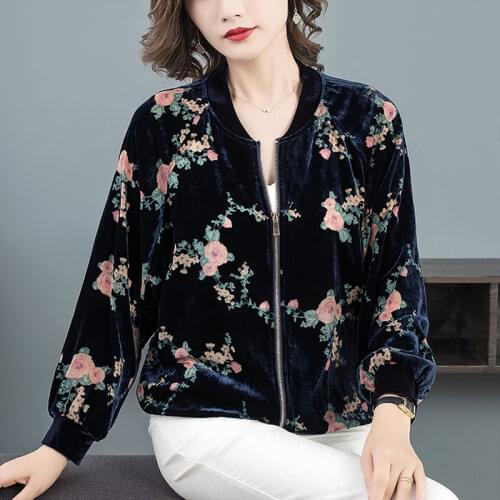 Print Jacket Women 2021 Spring Vintage Outerwear Womens Basic Jackets Long Sleeve Bomber Lady Jacket Female Zipper Plus Size 5XL