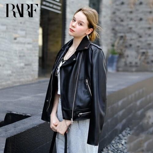 Womens motorcycle leather 2021 new short version imitation leather jacket PU jacket with oblique zipper epaulettes