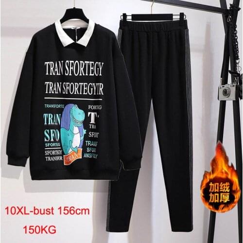 Plus size womens autumn winter velvet thick sweatshirt stretch leggings bust 156cm 6XL 7XL 8XL 9XL 10XL casual fashion suit