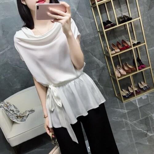 Womens Spring Summer Style Blouse Shirt Womens Solid Color Elegant Sashes O-Neck Hollow Out Long Sleeve Korean Tops DD8390