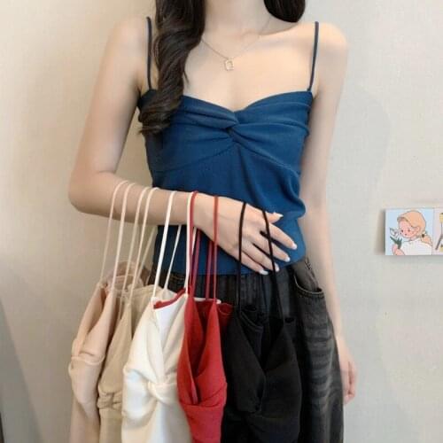 Women Outerwear Knitted Camisole Korean Style Solid Color Slim Sleeveless Camis Summer Ice Silk Feel Sling Tanks Tops