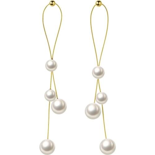 MloveAcc Long Pearls Drop Earrings Real 925 Sterling Silver Dangle Earrings for Women