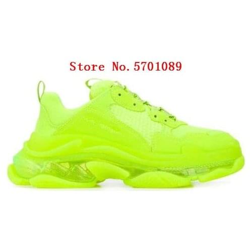 Woman New Season Triple S Clear Sole Sneakers Paris Round Toe Lace-up Mesh Panels Pull Tabs Clear Rubber Sole Trainers Shoes