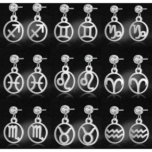 Vni and Mia 100% Stainless Steel Zodiac Dangle Earring For Women Wholesale Fashion Horoscope Jewelry Earrings Dropshipping