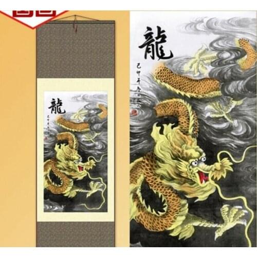 1pc Traditional silk art Home Decoration Chinese Silk Scroll Painting Dragon Ink painting S015
