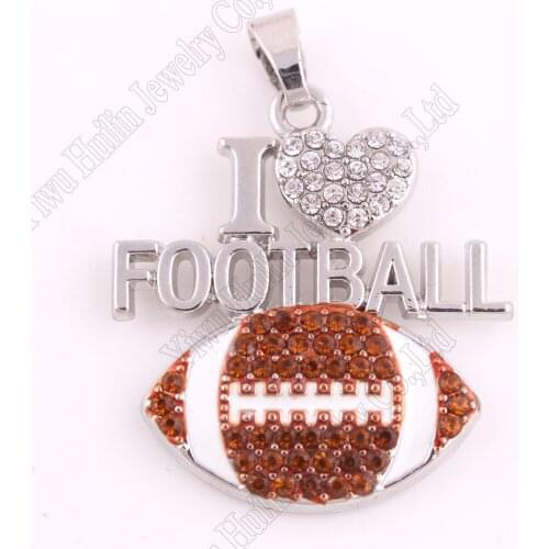 10 pcs a lot rhodium plated with crystal I LOVE FOOTBALL pendant