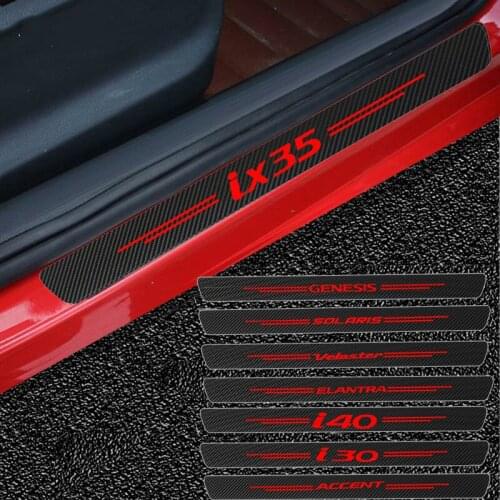 4Pcs Carbon Fiber Car Door Sticker for Solaris Hyundai I30 Tucson I20 IX35 I10 I40 Veloster Accent Elantra SONATA 2021 2020 2019