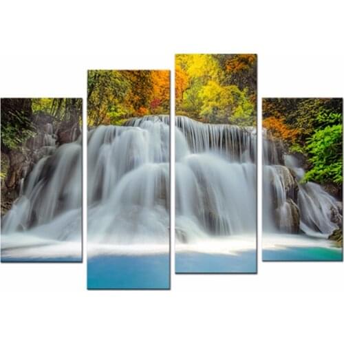 4 Pcs The Forest Waterfall Modern Giclee Canvas Prints Contemporary Artwork Landscape Pictures Photo Painting on Canvas Wall Art