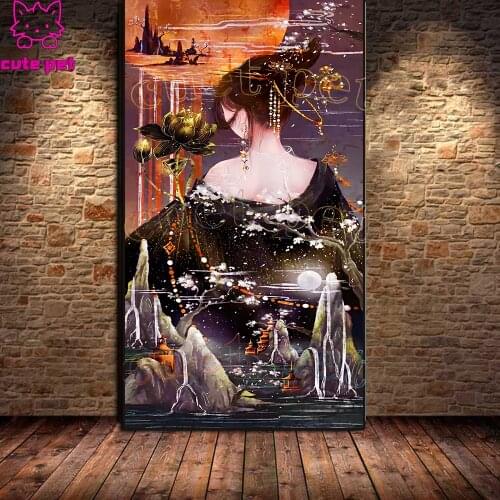 5d diy diamond painting Japanese woman landscape scenery cross stitch mosaic embroidery diamond square stones decor salon large