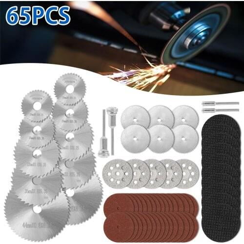 65 Pcs Diamond Cutting Wheels HSS Circular Saw Blade Rotary Woodworking Tool for Dremel Mini Drill Rotary Tool Accessories