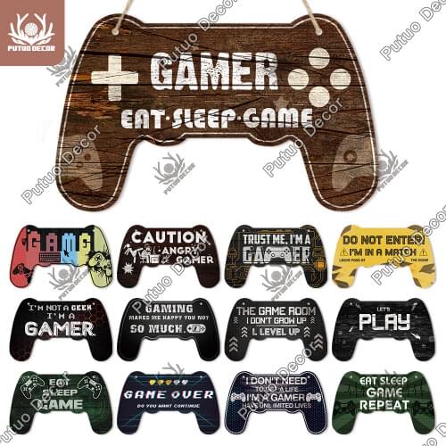 Putuo Decor Game Plaques Irregular Plate Wall Wood Sign for Game Room Wall Decoration Decorative Plaque Personalized Gamer Gift