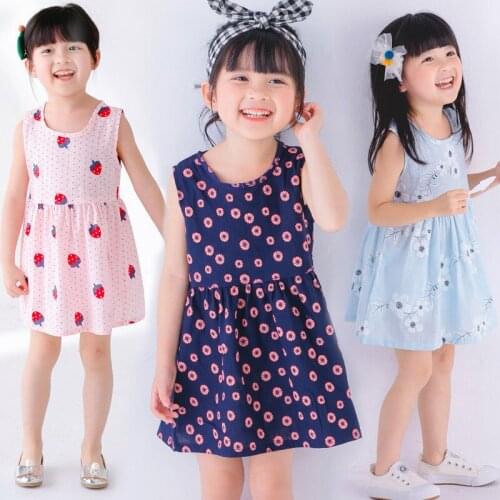 Children Summer Dresses Kids Baby Girls Sleeveless Flower Print Cotton and Linen Floral A-line Dress Summer Dresses for Girls