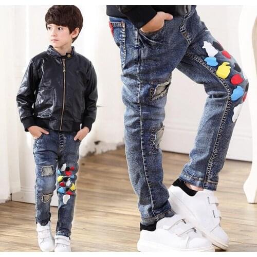 2017 Boys Clothes Hole Color Braid Kids Jeans Pants Spring Fashion Kids Trousers Ripped Boy Girl Denim Pants 3-11T Kids Pants