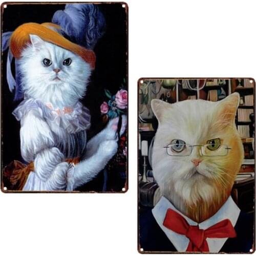 Elegant Pet Cat Metal Tinplate Poster Shabby Chic Metal Poster Pet Cat For Pet Shop decoration 20x30cm