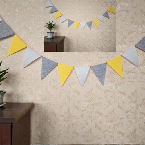 Good Quality 4M 12 Flags Yellow Grey White Felt Pennants Bunting Banner birthday party Flags Hang Garland Decoration Supplies