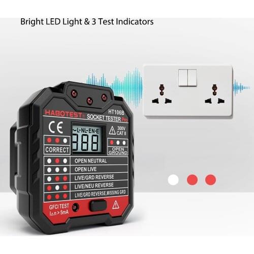 HABOTEST EU / US / UK Plug Electric Socket Tester Neutral Earth Wire Circuit Polarity Wall Plug Breaker Electric Leakage Test