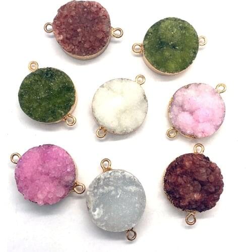 Exquisite Natural Stone Connector Round Crystal Double Hole Pendant DIY Handmade Necklace Bracelet Jewelry Charm Accessories