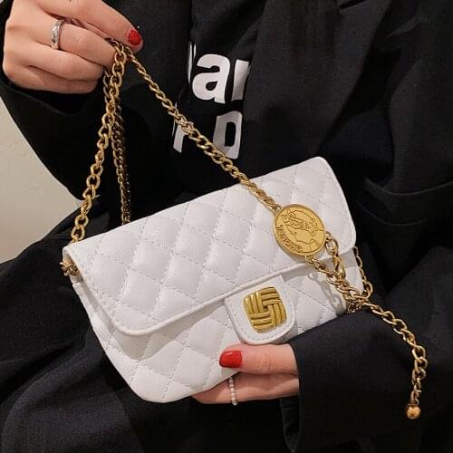 Quality Pu Leather Crossbody Bags For Women 2021 New Small Luxury Handbags Ladies Gold Chain Shoulder Purse Designer Chest Bag