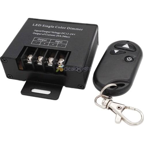 RF 20A LED Dimmer Controller with Wireless Remote for Single Color LED Strip Light DC12-24V