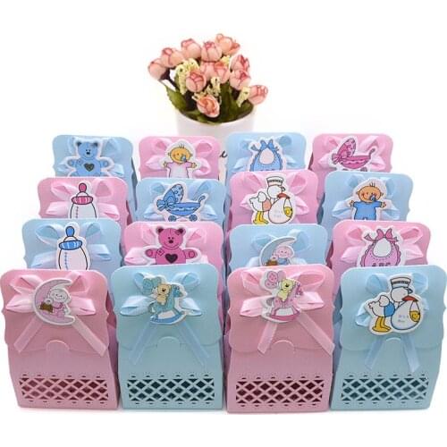 12pcs/lot Baby Shower Candy Box Laser Cut Kraft Paper Boxes Baby Shower Favors Gender Reveal Party Supplies Boy Girl Gift Bags