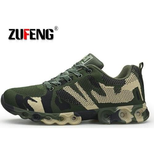 Summer Outdoors Camouflage Sports Shoes Breathable Flywire Mesh Running Shoes for Men PU Sole Soldier Trainers Athletic Sneakers