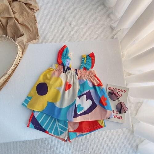 Summer Girls Sling Set Children Toddler Girl Clothes Korean Fashion Shirt+shorts Sets Two Piece 1-6 Years