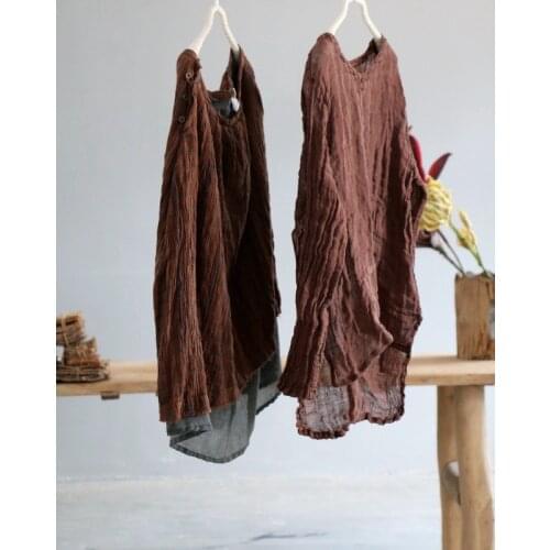 Women Loose V Neck Linen Tops Blouse Shirt Female Vintage Irregular Length Flax Shirt Tops Ladies Blouse