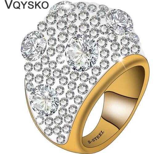 Fashion Clear Austrian Crystal Wedding Rings With Gold Color High Quality Stainless Steel Rings Jewelry Accessories For Women