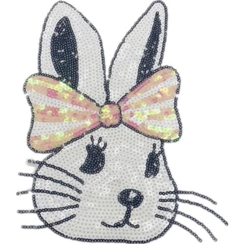 Fashion Tops Shirt Girl Patch Clothes 23cm Bunny Bow Embroidery cloth deal with it Patches for clothing T shirt Cute 3D Stickers