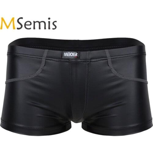 Swimwear Mens Swimsuit Swim Boxer Shorts Underwear Patent Leather Boxer Briefs Shorts Underwear for Swimming Male Swimming Truck