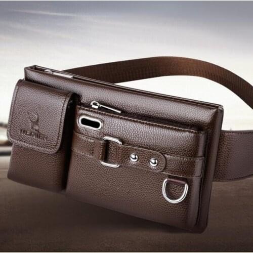 High-end PU Leather Crossbody Men Shoulder Bag Male Sling Chest Cross Body Messenger Handbag for Waist Belt Matching Waterproof