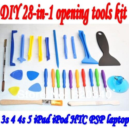New free shipping diy 28 in 1 opening tools kit set disassemble repair remove for iphone 3s 4 4s 5 ipad ipod htc psp laptop