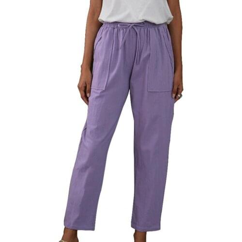 Elastic Waist Solid Color Women Trousers Casual Drawstring Pockets Slim Trousers Loose Ladies Pants 2021 Fashion Female Clothing