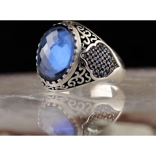 Zircon Traditional Turkish 925 Sterling Silver Mens Handmade Signet Rings Jewelry Gift From Turkey for Women Men