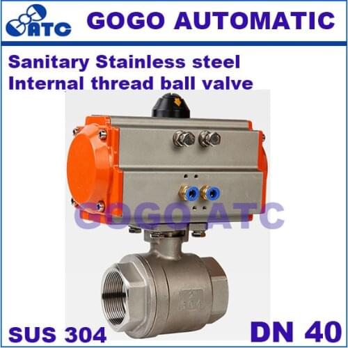 Q611F-16P Stainless steel 304 Sanitary DN 40 mm Internal thread two-piece pneumatic ball valve Match AT GT Pneumatic actuators