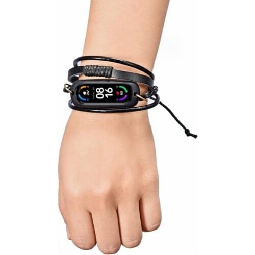 For Mi Smart Band 5 6 Retro Watch Band Strap Beading Weave Leather Bracelet, Metal Retro Cross Bracelet Strap Men Women Dropship